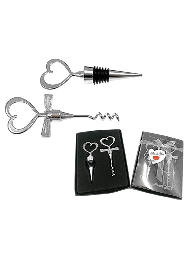 Heart Shape Wine Bottle Stopper With Corkscrew Silver 7.1 x 4.9inch - Image 2