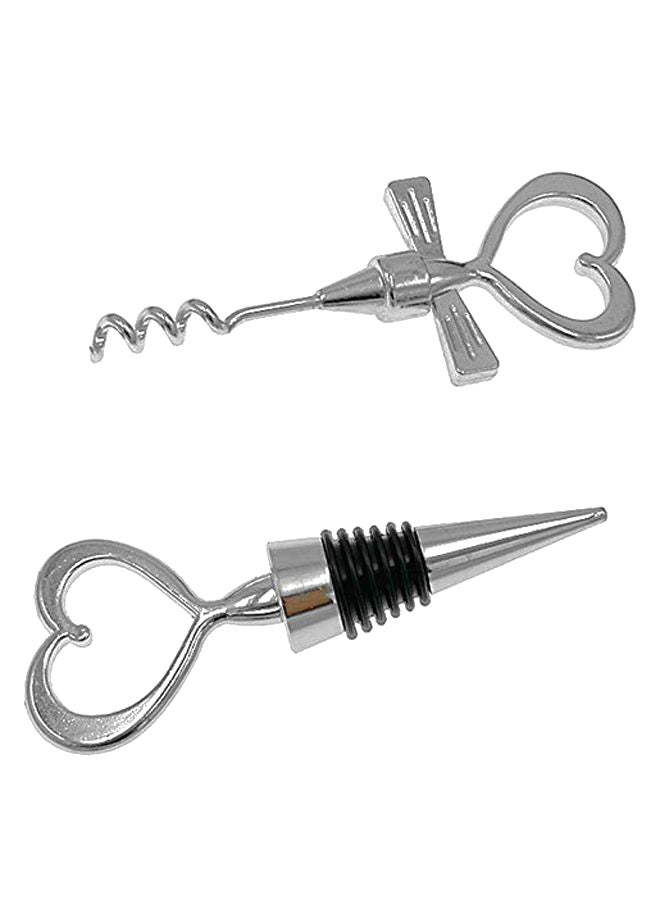 Heart Shape Wine Bottle Stopper With Corkscrew Silver 7.1 x 4.9inch - Image 1