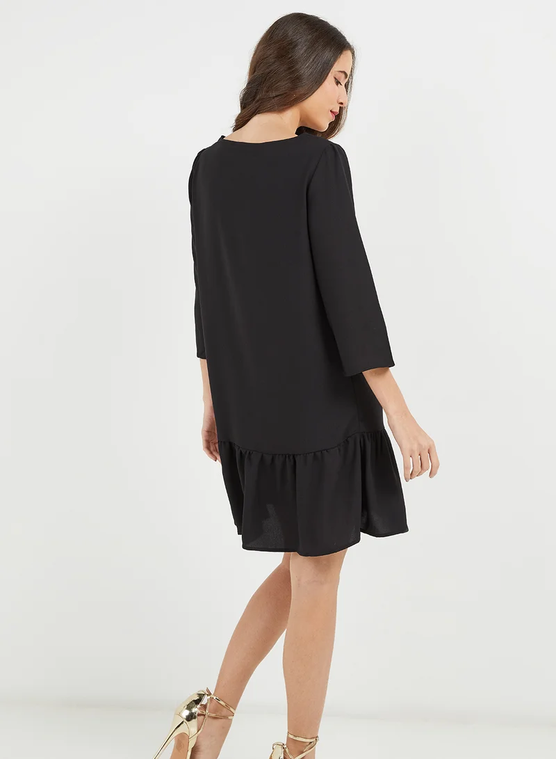 PIECES Round Neck Three-Quarter Sleeve Dress