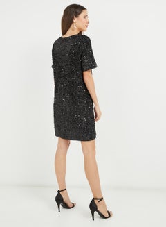 PIECES Sequinned Short Sleeve Dress Black  - Image 2
