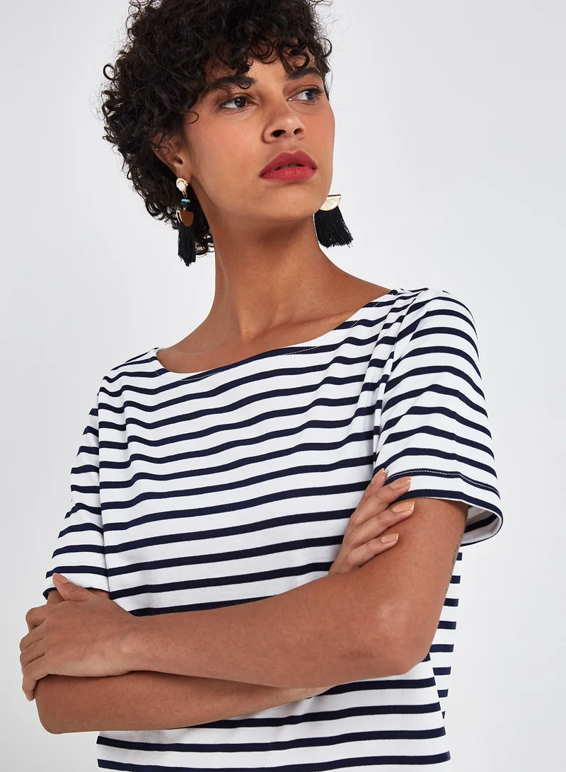 PIECES Striped Short Sleeve Dress Black/White