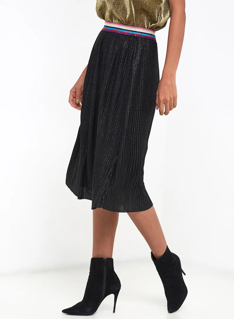 PIECES Glitter Ribbed Skirt Black