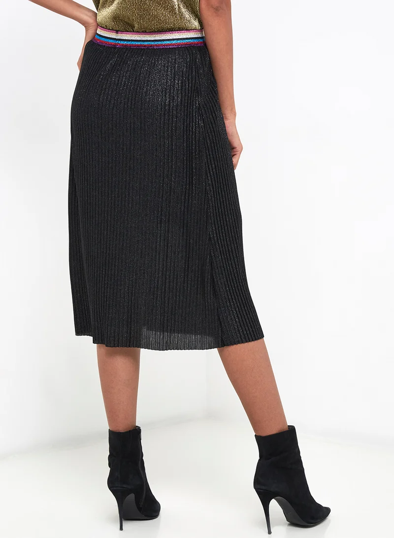 PIECES Glitter Ribbed Skirt Black