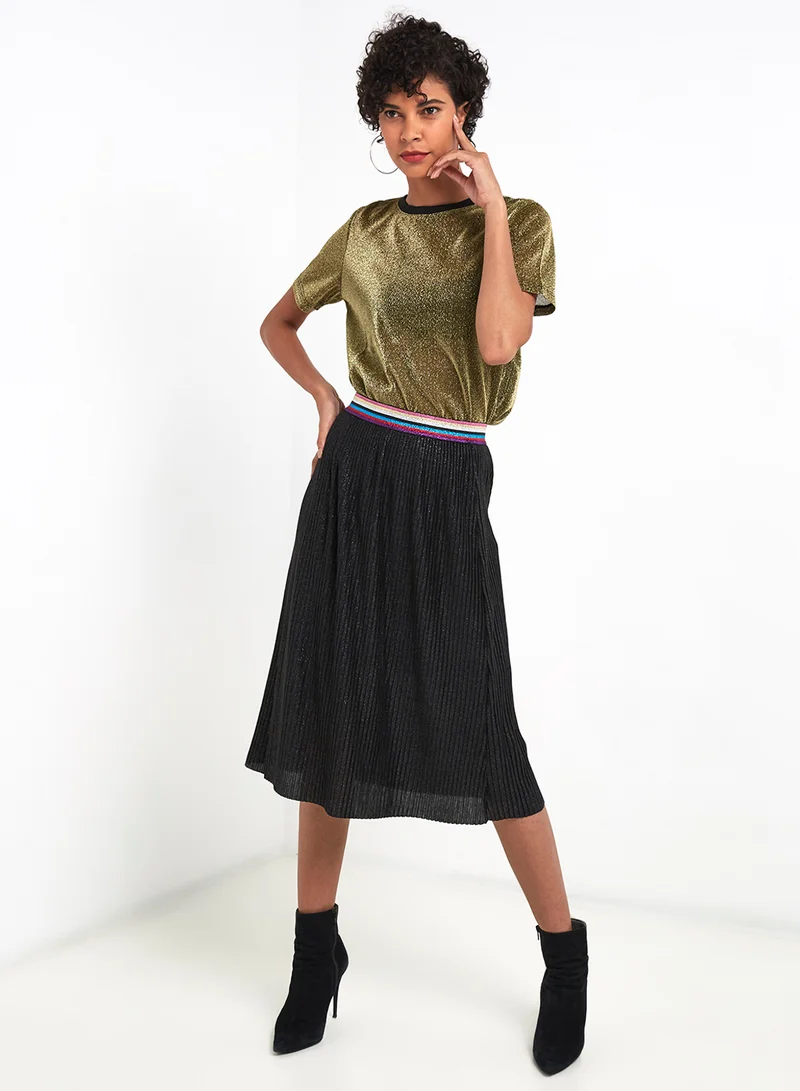 PIECES Glitter Ribbed Skirt Black