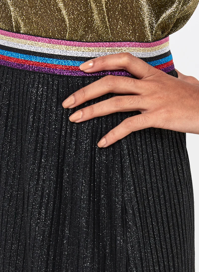 PIECES Glitter Ribbed Skirt Black