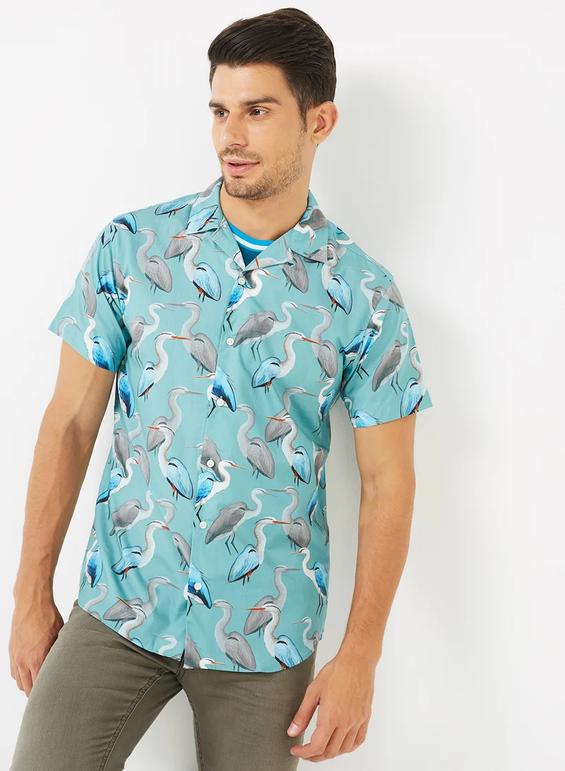 JACK & JONES Bottle Bird Printed Shirt Blue Haze