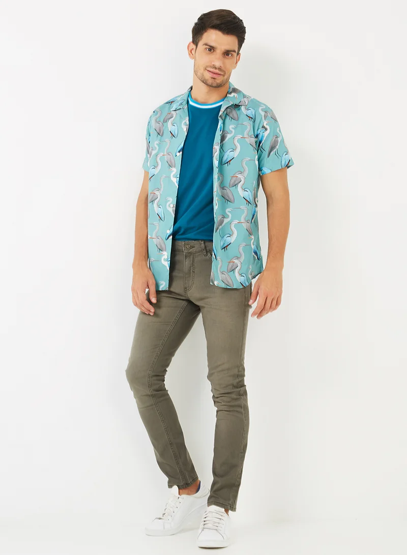 JACK & JONES Bottle Bird Printed Shirt Blue Haze