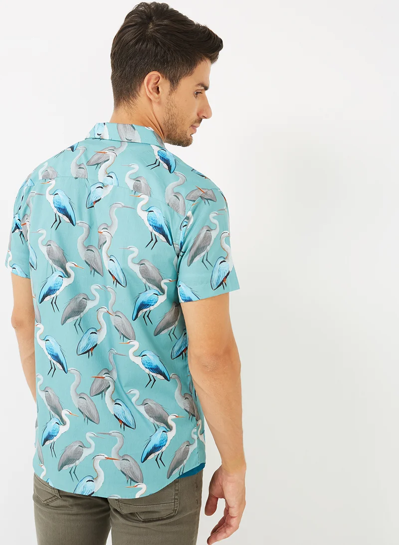 JACK & JONES Bottle Bird Printed Shirt Blue Haze