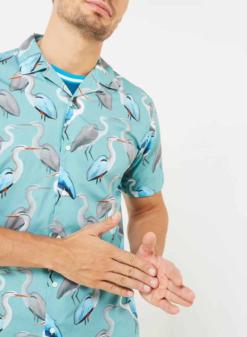 JACK & JONES Bottle Bird Printed Shirt Blue Haze