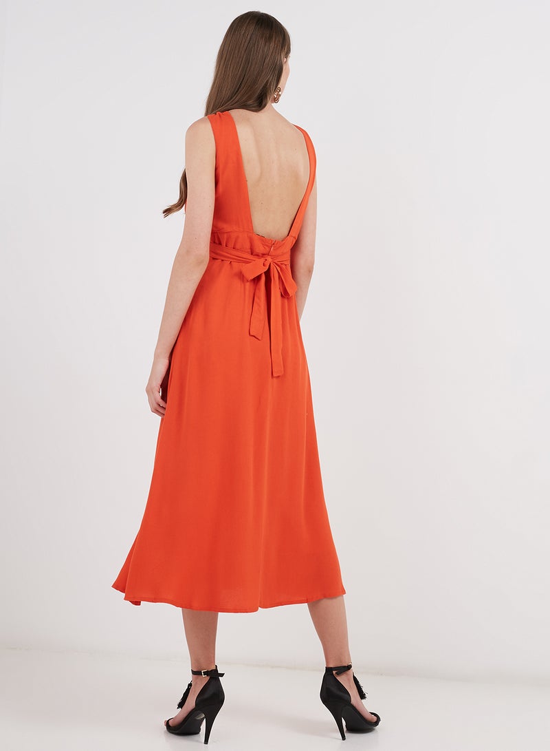 VERO MODA - Sansa Midi Dress Orange - Image 1