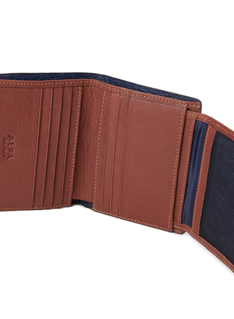 Alfa Leather Co. Bifold Wallet With Removable ID Holder Navy/Havan - Image 3