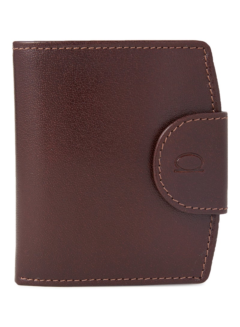 Bifold Wallet With Coin Holder And Button Clasp Brown