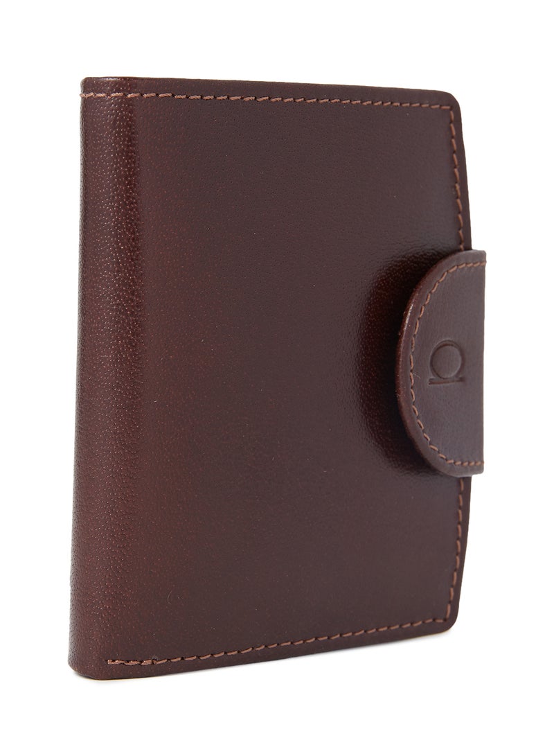 Bifold Wallet With Coin Holder And Button Clasp Brown