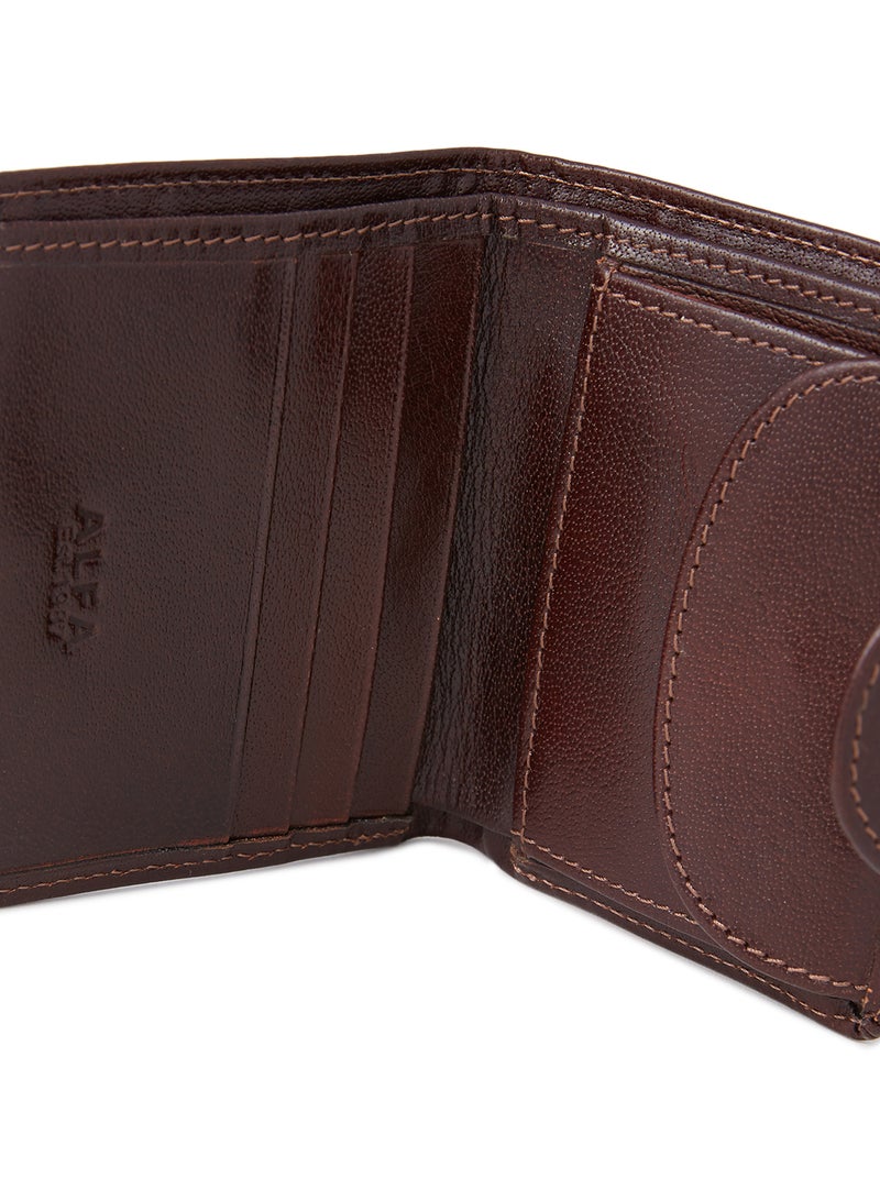 Bifold Wallet With Coin Holder And Button Clasp Brown