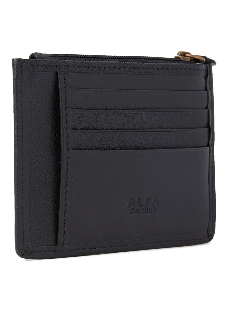 Alfa Leather Co. Card Holder With Zipper Compartment Black - Image 2