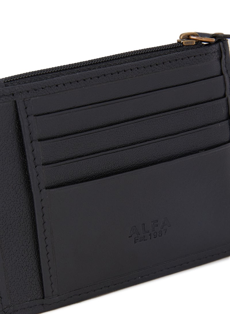 Alfa Leather Co. Card Holder With Zipper Compartment Black - Image 3