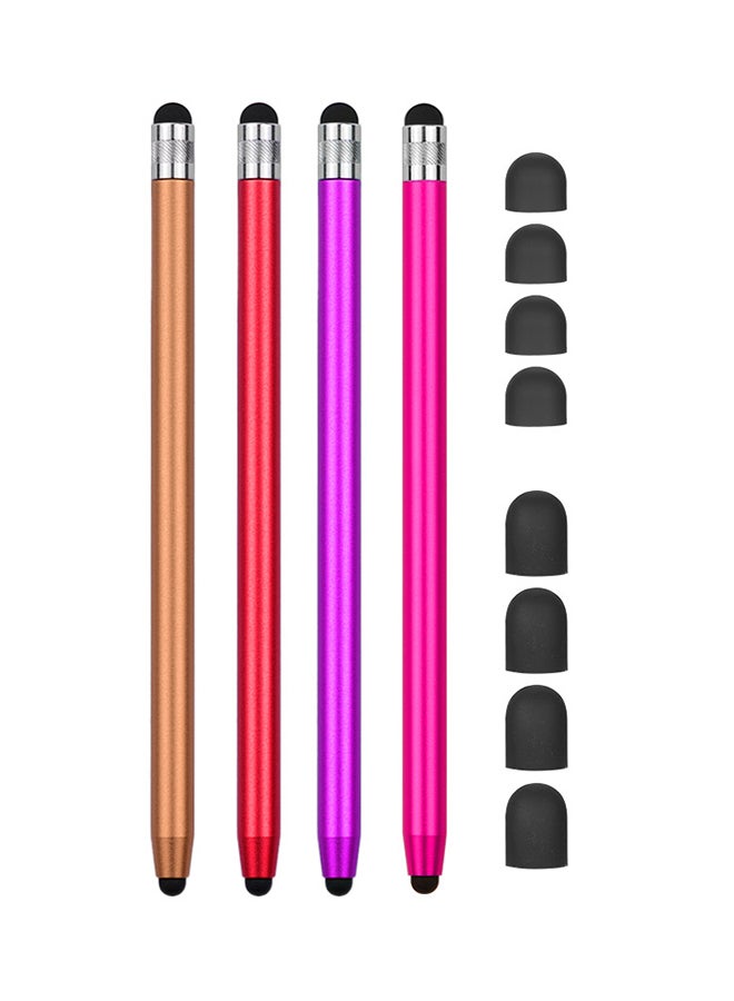 4-Piece Universal Touchscreen Stylus Pen For All Tablets With 8 Extra Replaceable Soft Rubber Tips Multicolour