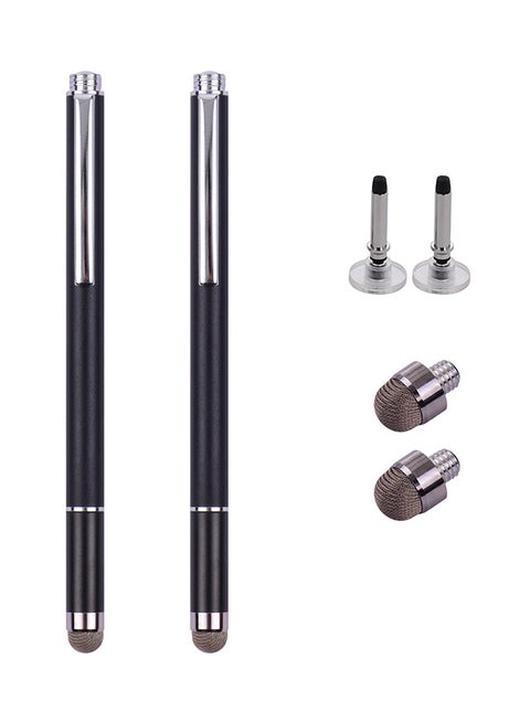 2 In 1 Touchscreen Stylus Pens With Fiber Tip And Disc Tip Black