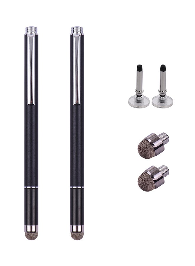 2 In 1 Touchscreen Stylus Pens With Fiber Tip And Disc Tip Black