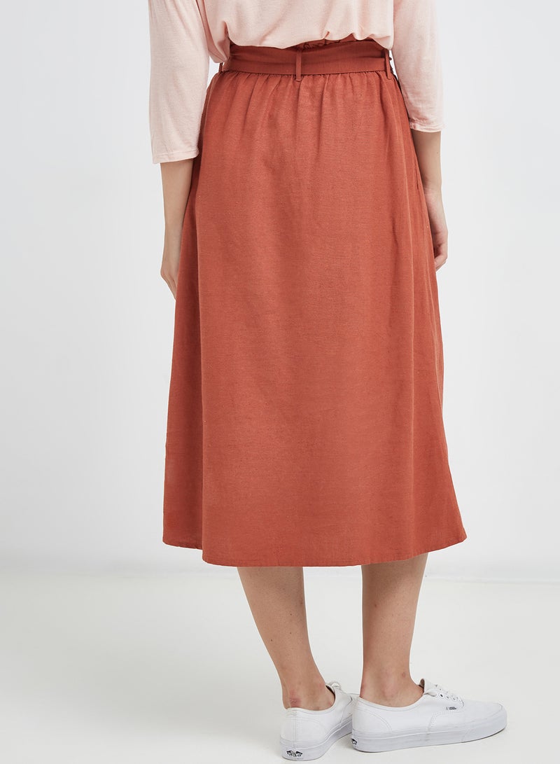 PIECES - Tie Waist Button Down Skirt Brown - Image 1