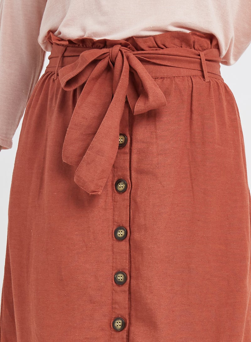 PIECES - Tie Waist Button Down Skirt Brown - Image 1