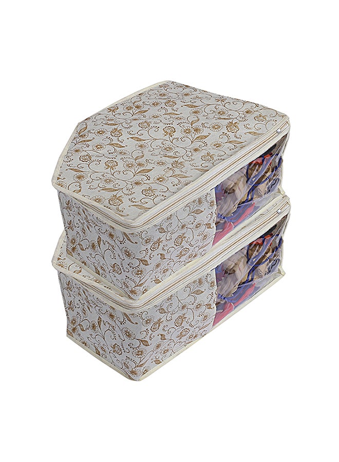 Kuber Industries 2 Piece Metallic Print Non Woven Blouse Cover Beige  - Image 1