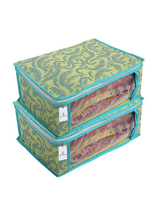 Kuber Industries 2-Piece Non Woven Saree Cover Set Green/Yellow - Image 1