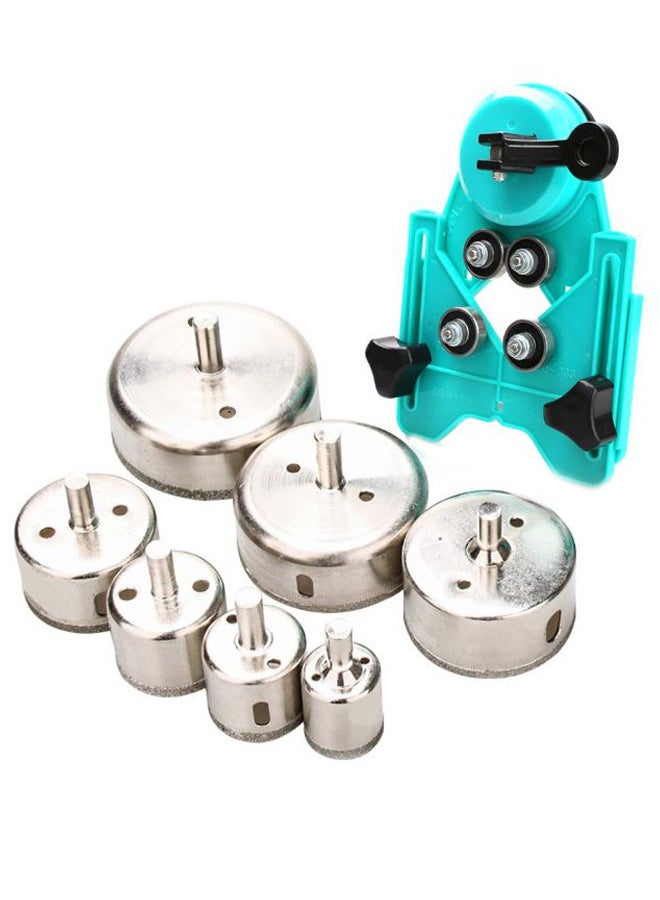 7-Hole Saw Diamond Drill Clip Set Silver/Green 