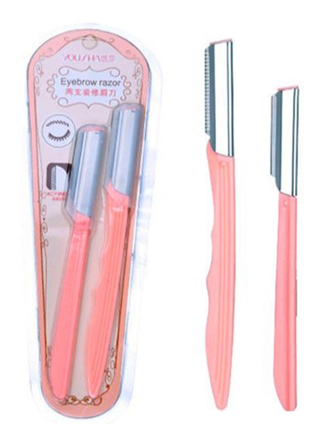 Generic 2-Piece Eyebrow Shaping Knife Set Pink/Silver