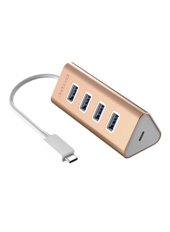 دودوكول موزع ب4 منافذ Type-C USB من الألومنيوم مع منفذ شحن USB-C لجهاز ماك بوك ذهبي 
