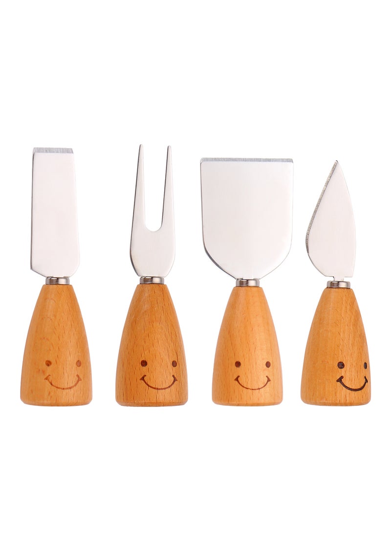 TD HOME - 4-Piece Stainless Steel Cheese Knife Set With Wooden Handle Silver/Brown - Image 1