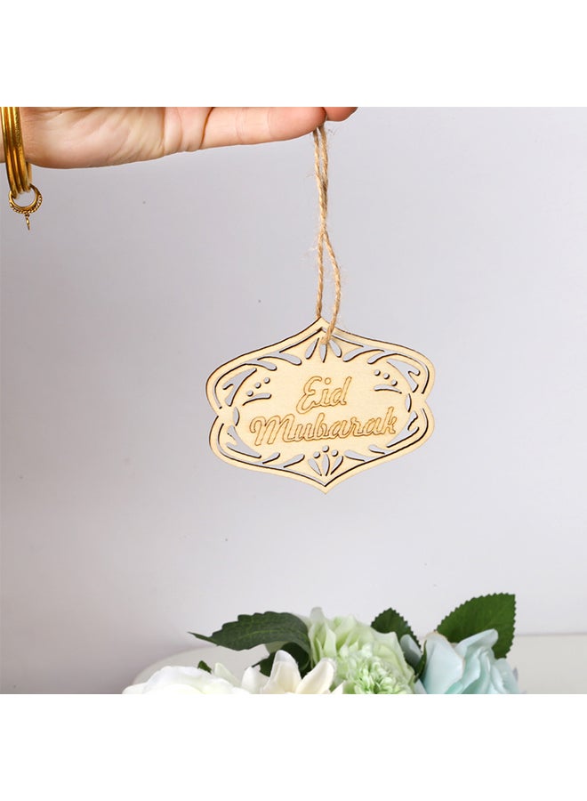 طقم زينة رمضان مصنوعة من الخشب المفرغ ويمكنك تعليقها بنفسك مكون من 10 قطع أصفر 10x8x3سم - Image 2