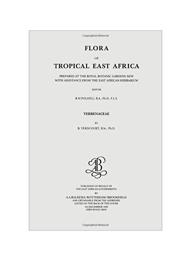 Flora Of Tropical East Africa - Verbenaceae (1992) Paperback English by R. M. Polhill - 01-06-1992