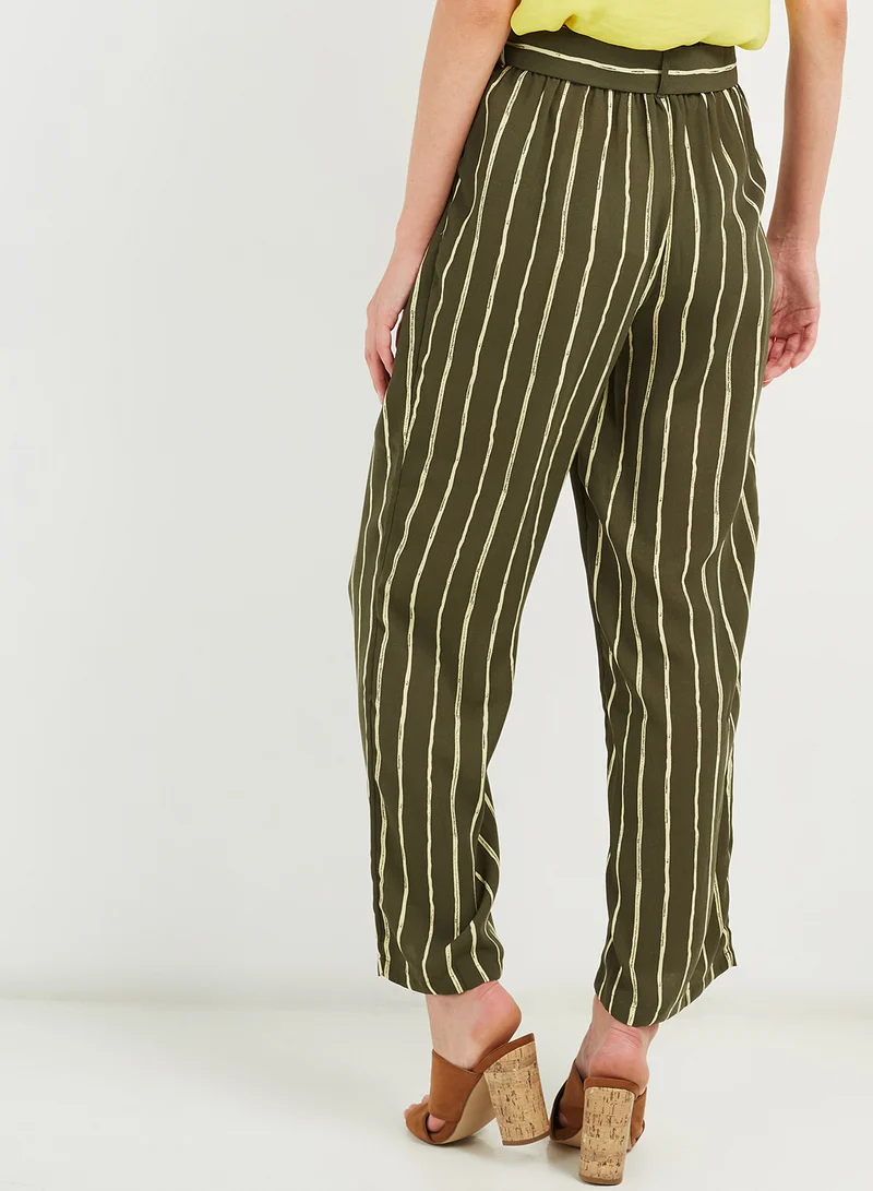 PIECES Striped Straight Fit Pants Grape Leaf/Mellow Yellow