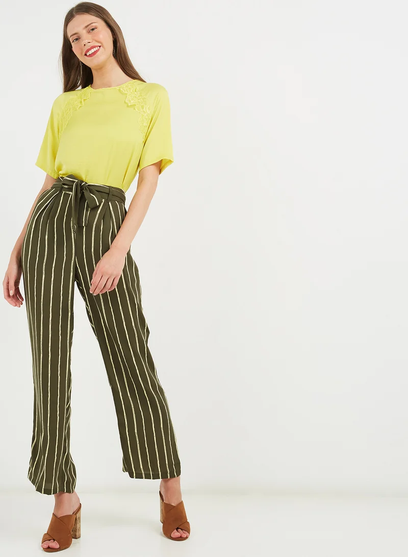 PIECES Striped Straight Fit Pants Grape Leaf/Mellow Yellow