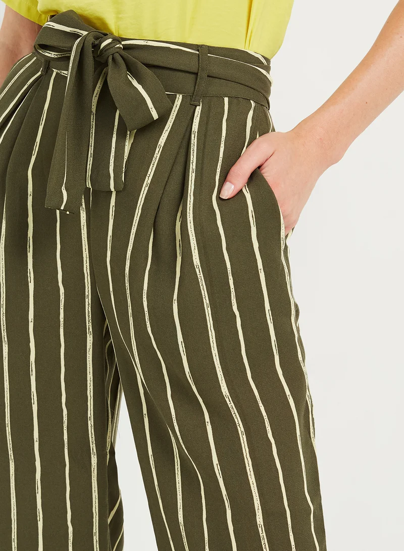 PIECES Striped Straight Fit Pants Grape Leaf/Mellow Yellow