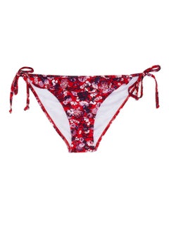 Tie Side Printed Bikini Bottom Chinese Red