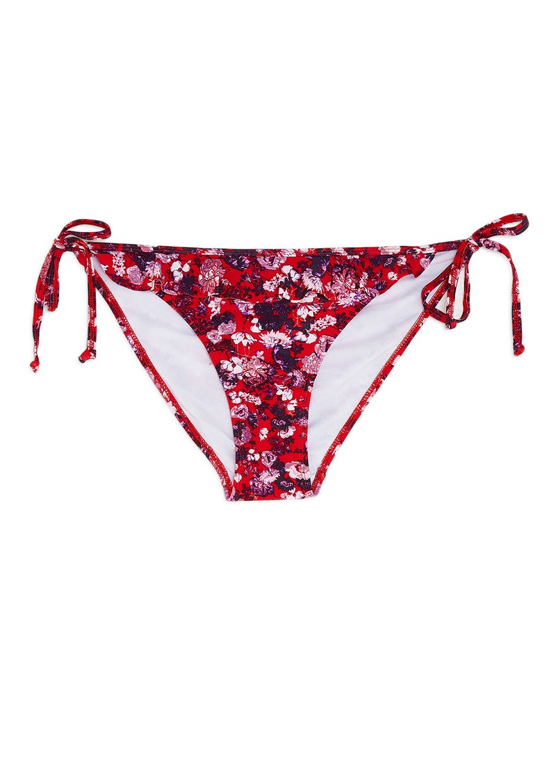 VERO MODA - Tie Side Printed Bikini Bottom Chinese Red - Image 1