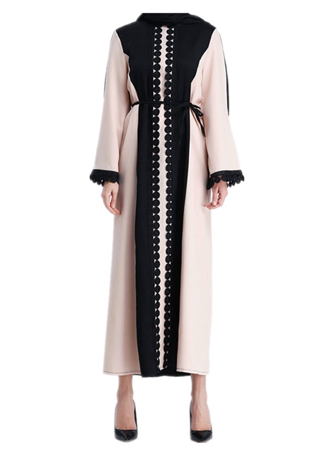 Long Sleeves Embroidery Abaya Black/Beige - Image 2