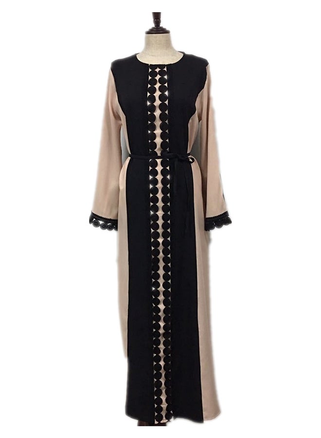 Long Sleeves Embroidery Abaya Black/Beige - Image 1