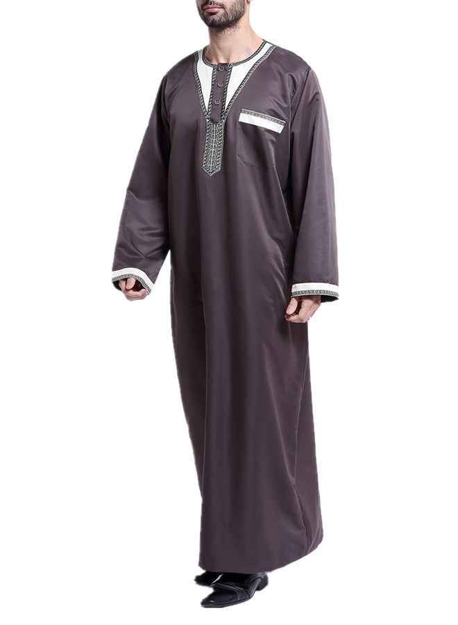 Long Sleeve Dishdasha Simple Abaya Brown - Image 2