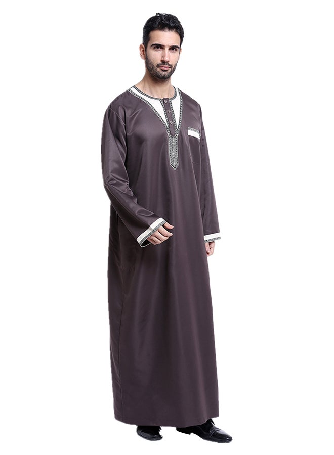 Long Sleeve Dishdasha Simple Abaya Brown - Image 4
