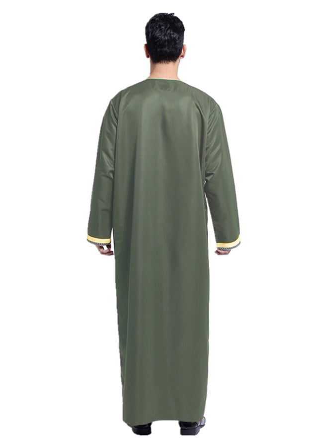 Long Sleeve Dishdasha Simple Abaya Army Green - Image 3