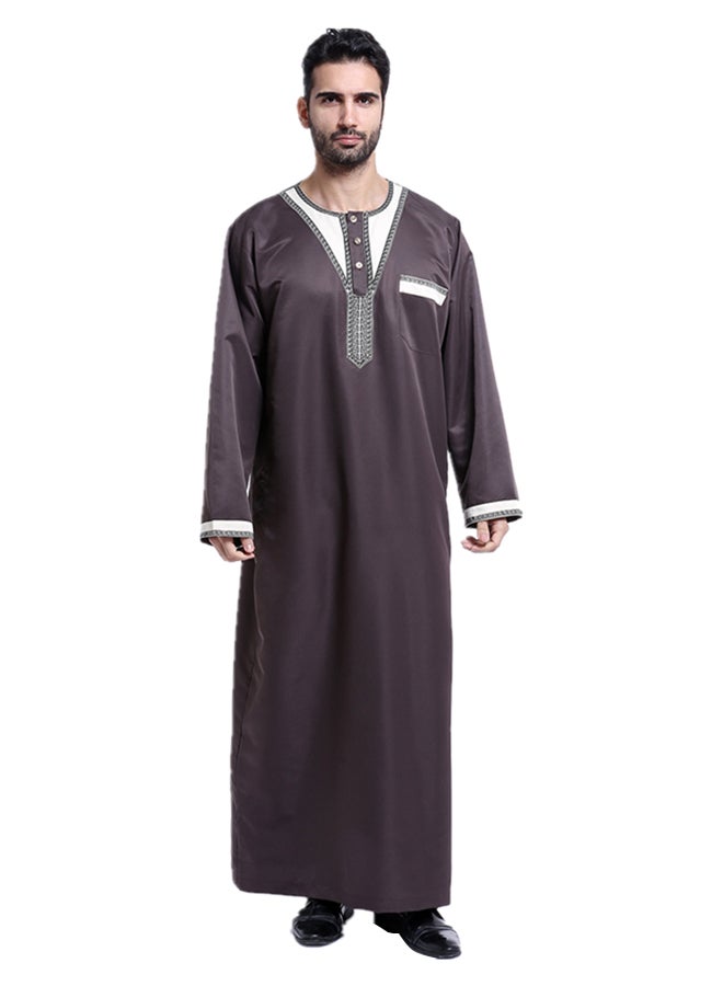 Long Sleeve Dishdasha Simple Abaya Brown - Image 1
