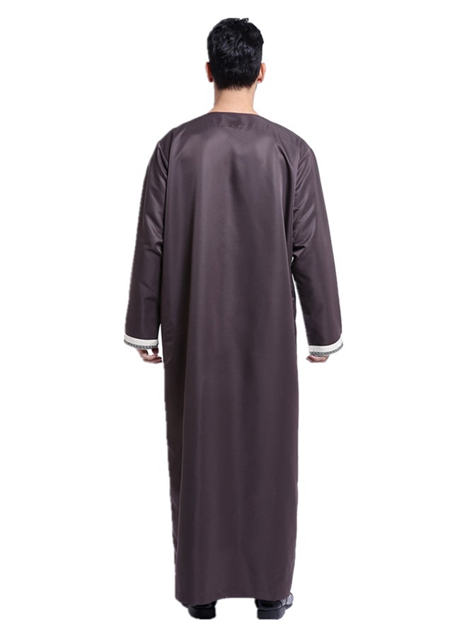 Long Sleeve Dishdasha Simple Abaya Brown - Image 3