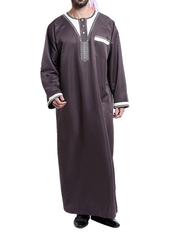 Long Sleeve Dishdasha Simple Abaya Brown - Image 5