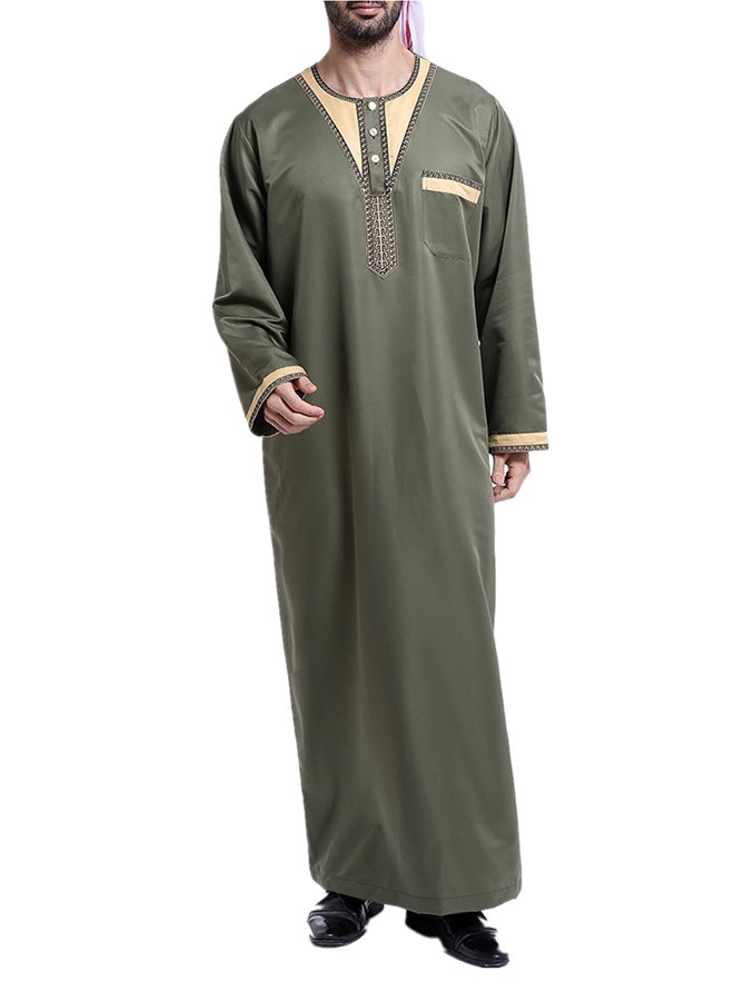 Long Sleeve Dishdasha Simple Abaya Army Green - Image 1