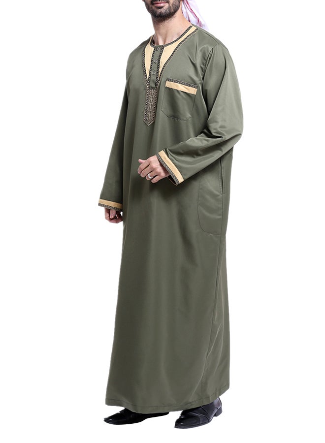 Long Sleeve Dishdasha Simple Abaya Army Green - Image 2