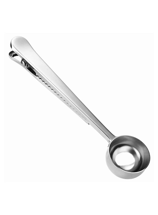 Coffee Measuring Scoop Spoon With Bag Seal Clip Silver 5.6inch  - Image 1