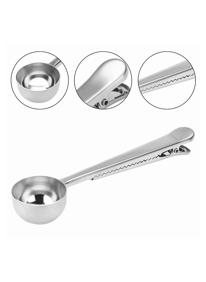 Coffee Measuring Scoop Spoon With Bag Seal Clip Silver 5.6inch  - Image 2